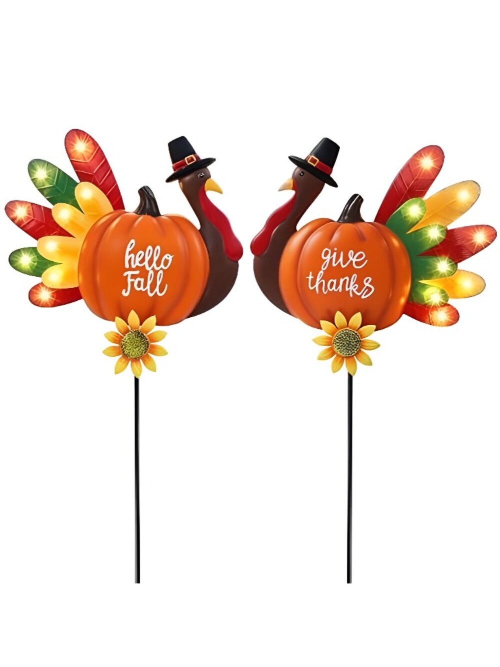 Solar Thanksgiving Turkey Yard Stakes, Metal Fall Outdoor Decor